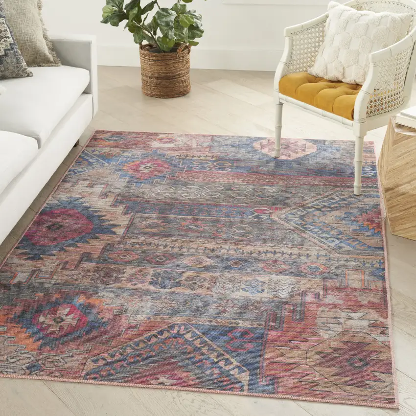 Multicolor Southwestern Power Loom Distressed Washable Area Rug Photo 5