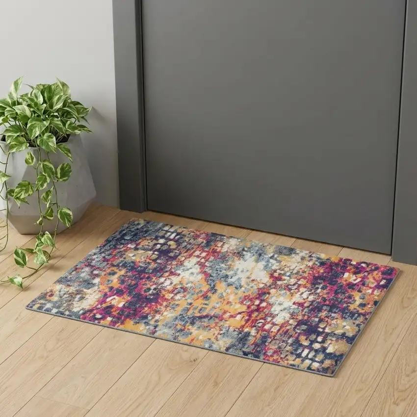 Blue and Ivory Abstract Area Rug Photo 1