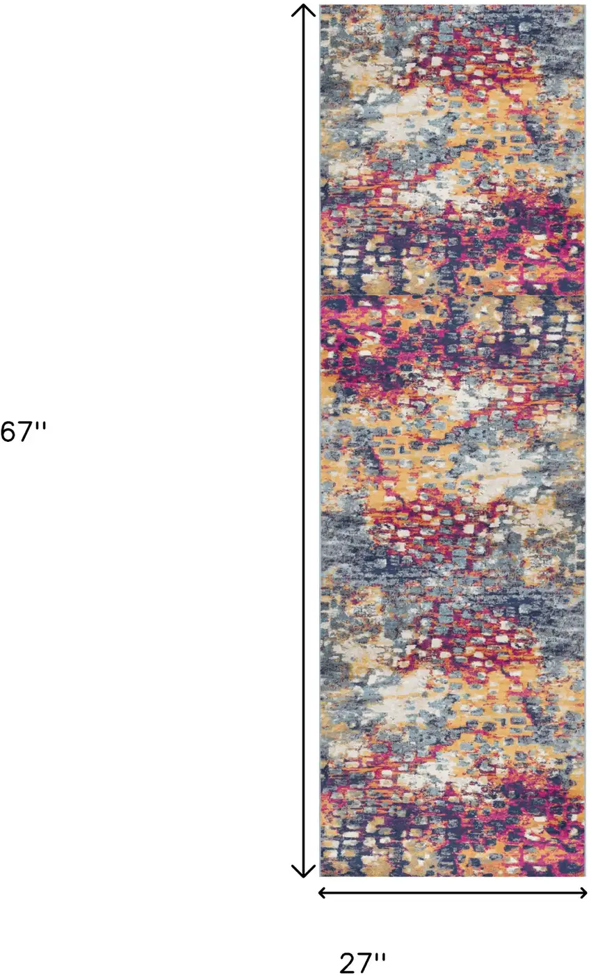 6' Blue And Ivory Abstract Runner Rug Photo 6