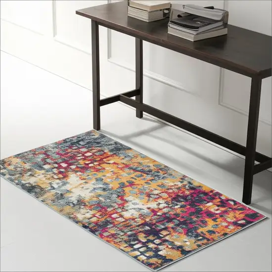 Teal and Gold Abstract Washable Area Rug Photo 2