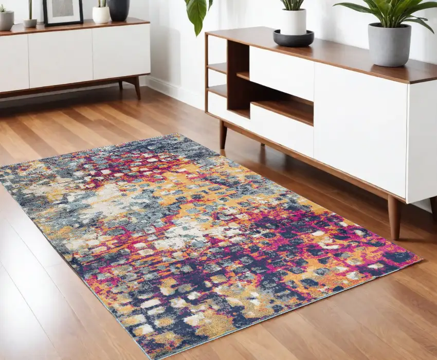 Teal and Gold Abstract Area Rug Photo 1