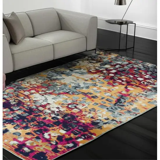 Blue and Gold Abstract Area Rug Photo 2