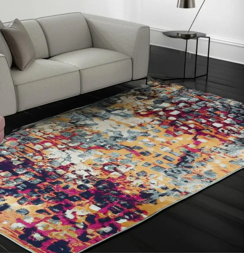 Blue and Gold Abstract Area Rug Photo 2