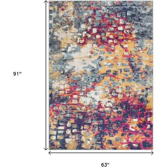 Blue and Gold Abstract Area Rug Photo 6