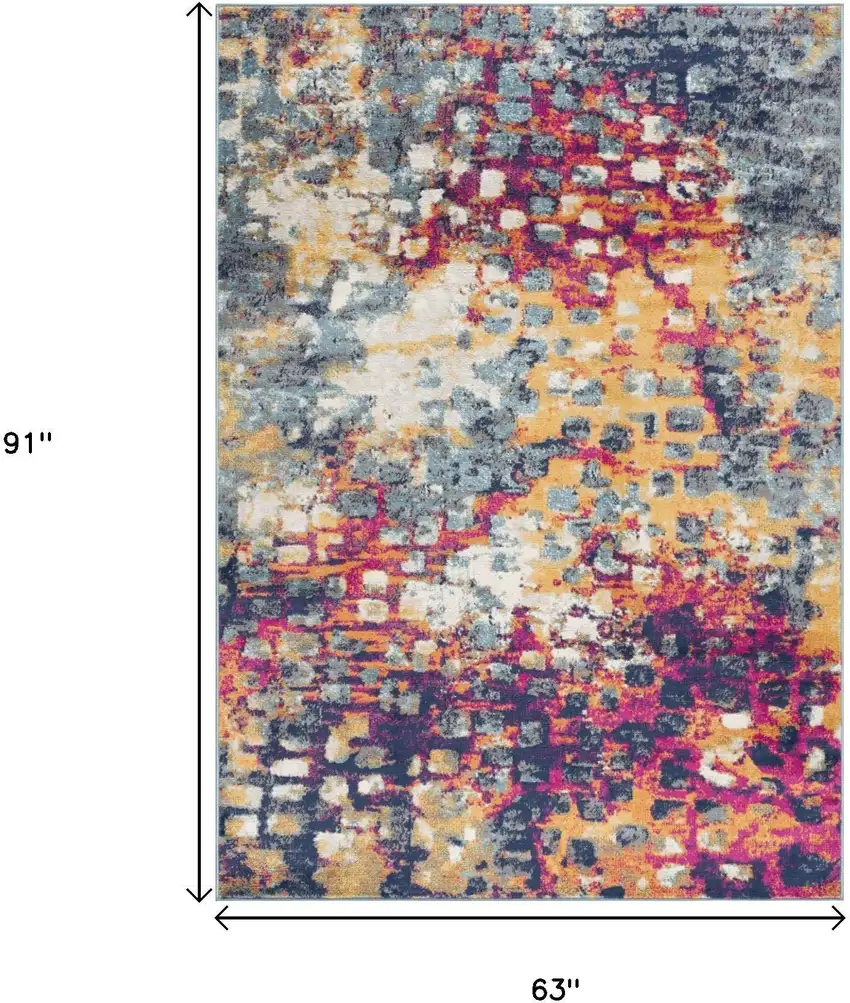 Blue and Gold Abstract Area Rug Photo 6