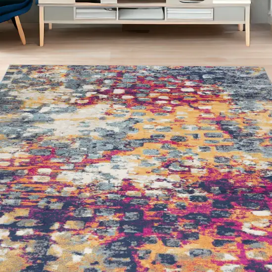 Blue And Gold Abstract Dhurrie Area Rug Photo 1