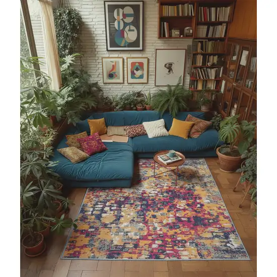 Blue and Gold Abstract Area Rug Photo 5