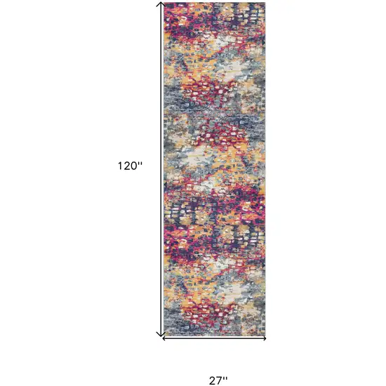 10' Magenta and Gold Abstract Runner Rug Photo 3