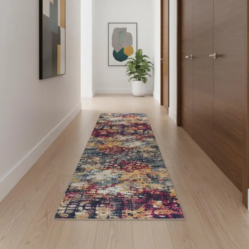 15' Blue And Ivory Abstract Runner Rug Photo 1