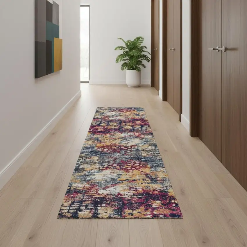 20' Blue And Ivory Abstract Runner Rug Photo 1