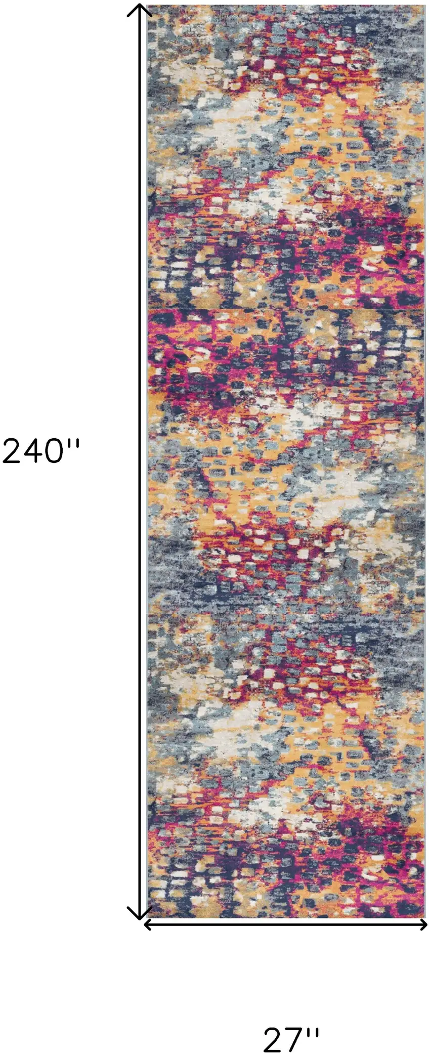 Blue and Ivory Abstract Runner Rug Photo 3