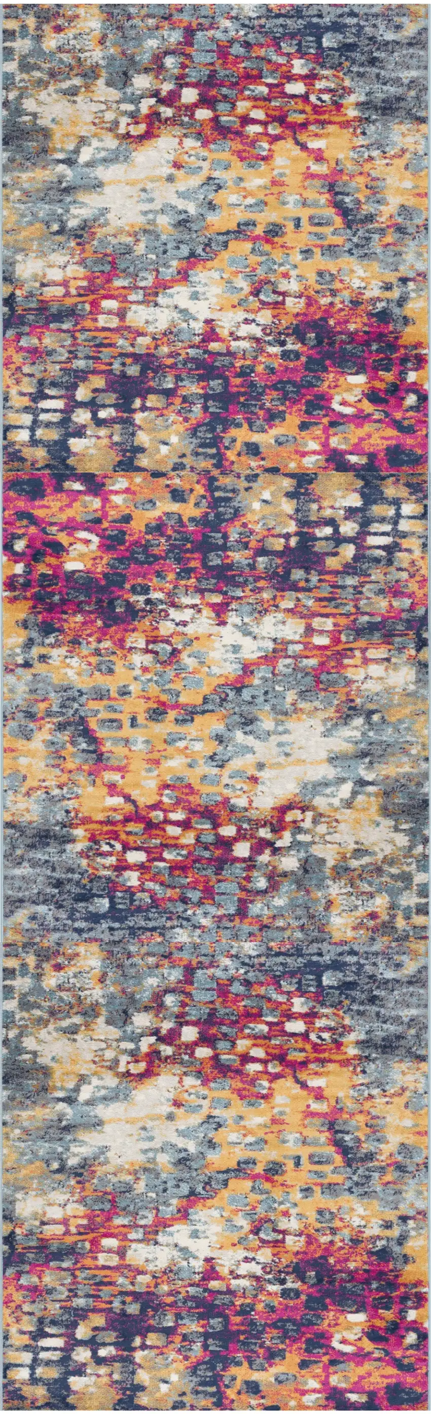 Blue and Ivory Abstract Runner Rug Photo 2