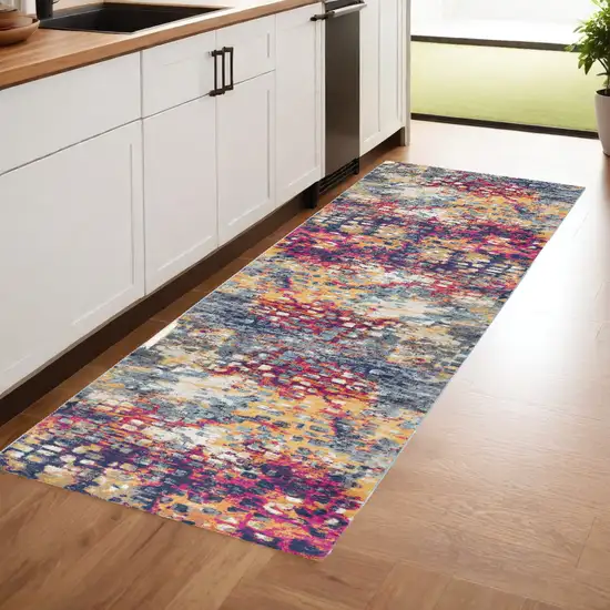 Blue and Ivory Abstract Runner Rug Photo 1
