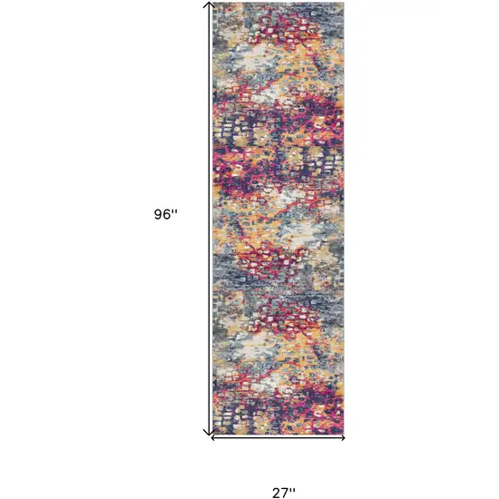 Blue and Ivory Abstract Runner Rug Photo 3