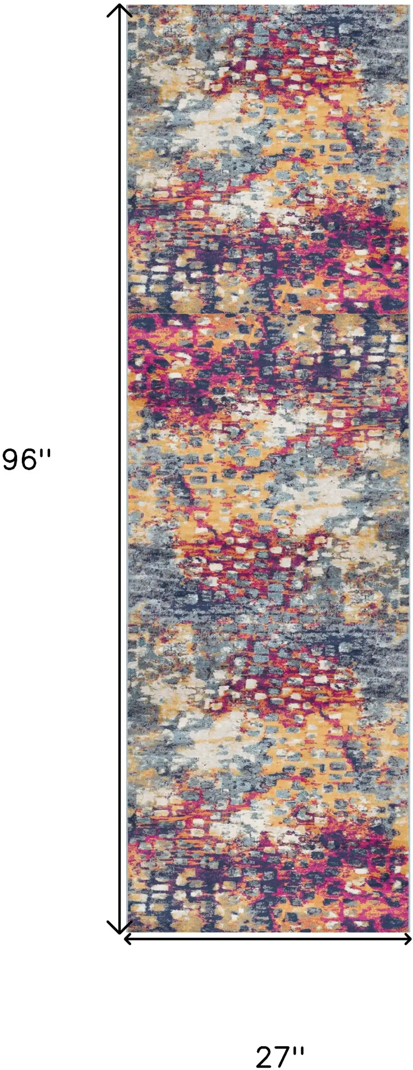 Blue and Ivory Abstract Runner Rug Photo 3