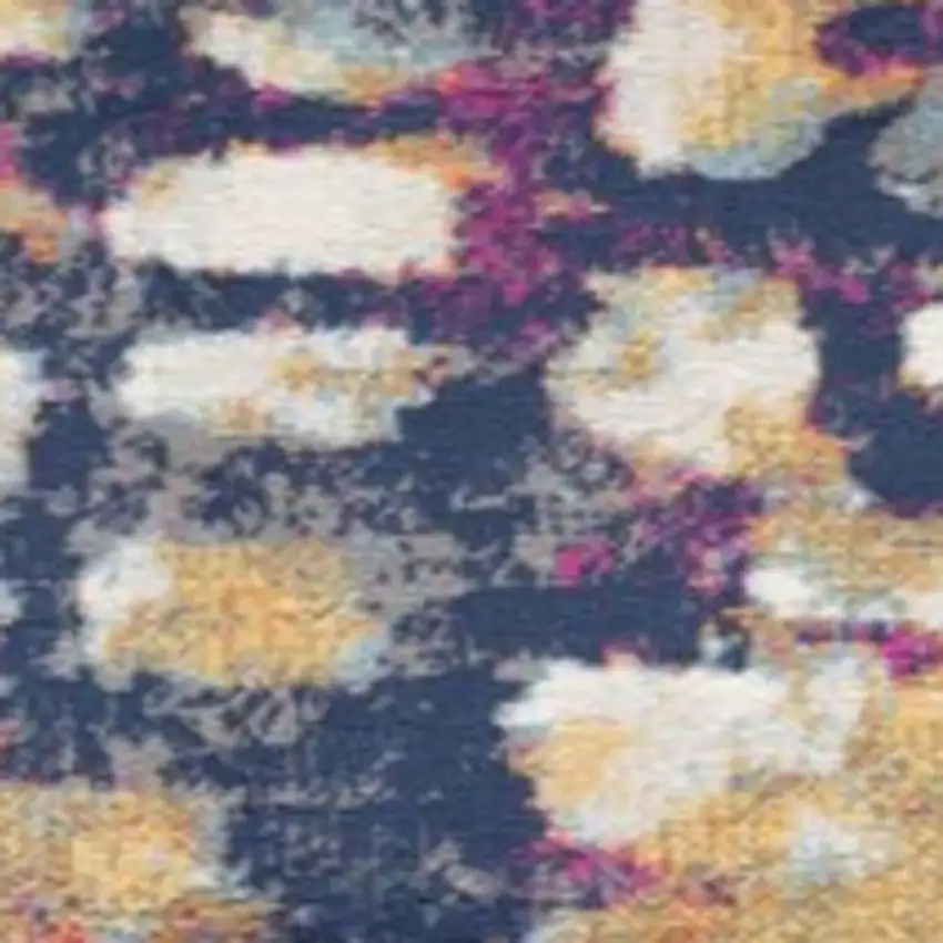 Blue and Ivory Abstract Runner Rug Photo 9