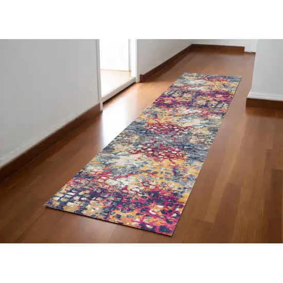 8' Teal Blue Abstract Dhurrie Runner Rug Photo 1