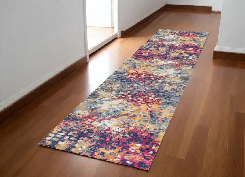 8' Teal Blue Abstract Dhurrie Runner Rug Photo 1