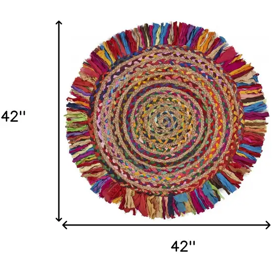 4' Rainbow Hand Woven Round Rug With Fringe Photo 9