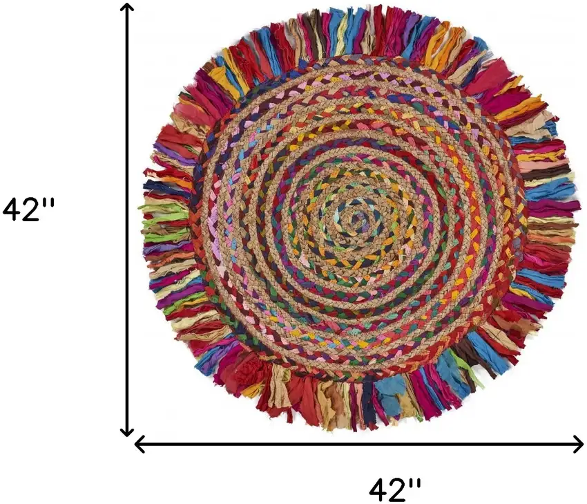 4' Rainbow Hand Woven Round Rug With Fringe Photo 9