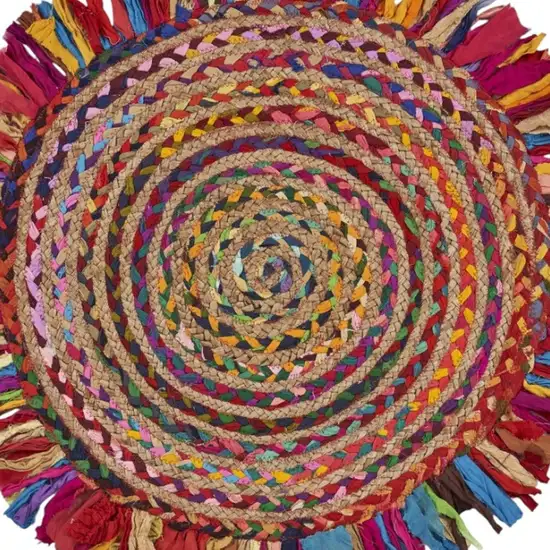 4' Rainbow Hand Woven Round Rug With Fringe Photo 6