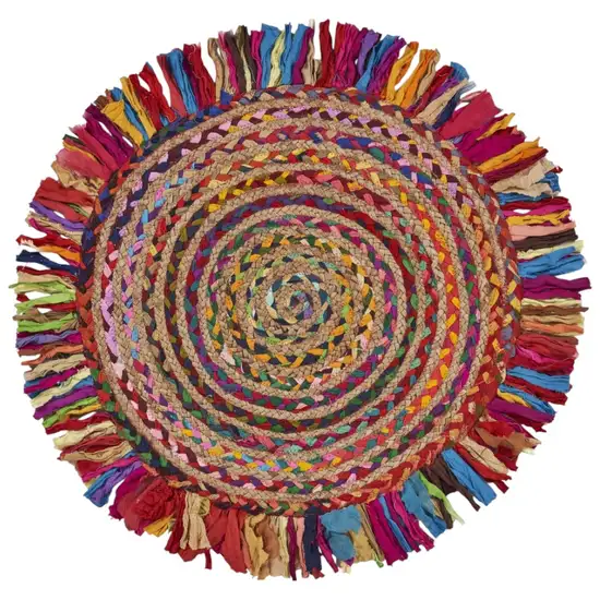 4' Rainbow Hand Woven Round Rug With Fringe Photo 2