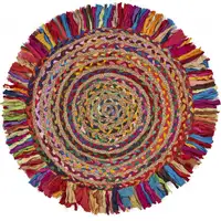 Photo of Multicolored Chindi and Natural Jute Fringed Round Rug