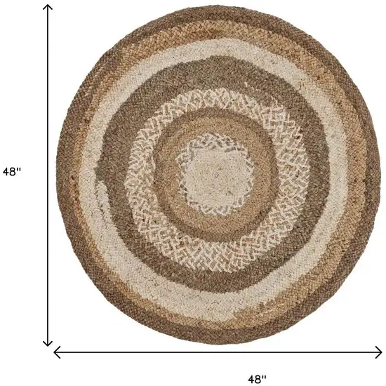 5' Beige Jute Abstract Geometric Hand Braided Round Rug Photo 3