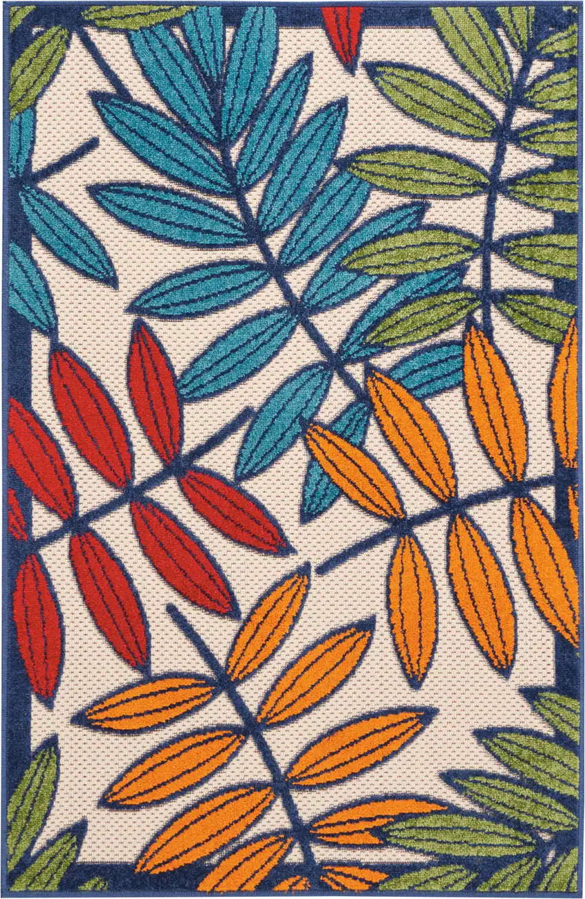Ivory And Blue Floral Indoor Outdoor Area Rug Photo 6