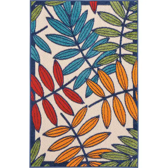 Ivory And Blue Floral Indoor Outdoor Area Rug Photo 6