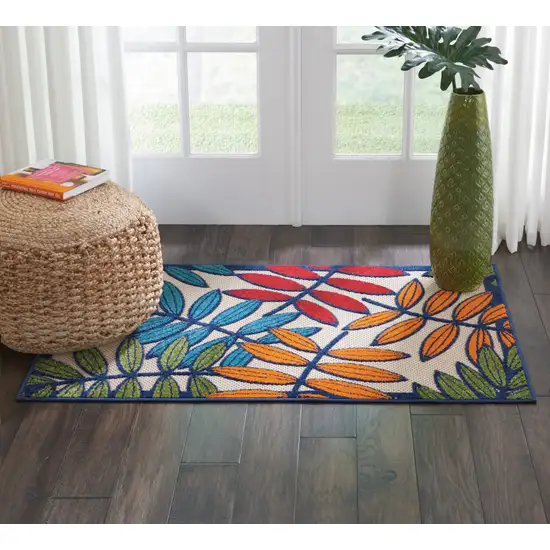 Ivory And Blue Floral Indoor Outdoor Area Rug Photo 7