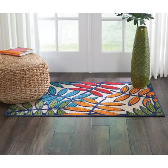 Ivory And Blue Floral Indoor Outdoor Area Rug Photo 7