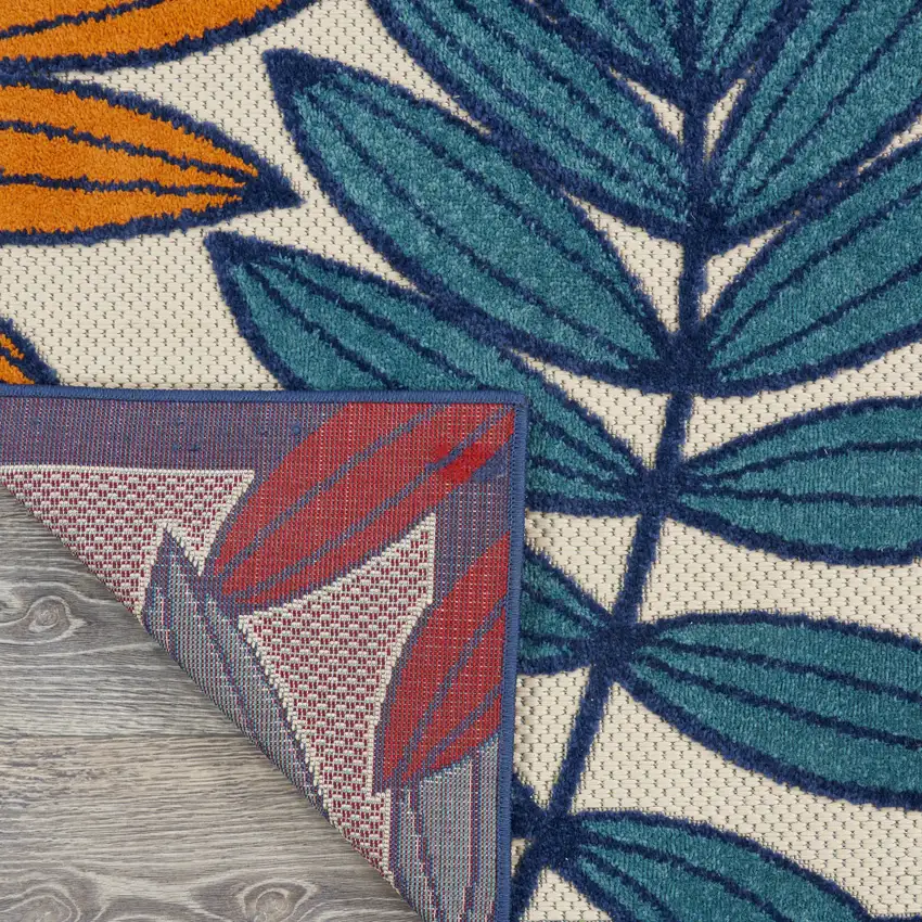 Ivory And Blue Floral Indoor Outdoor Area Rug Photo 4
