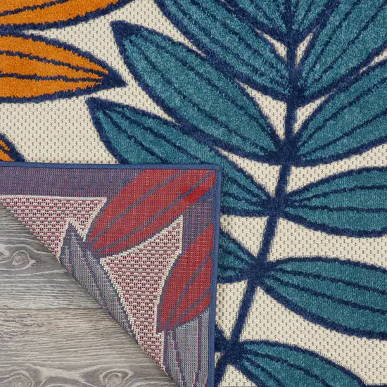Ivory And Blue Floral Indoor Outdoor Area Rug Photo 4