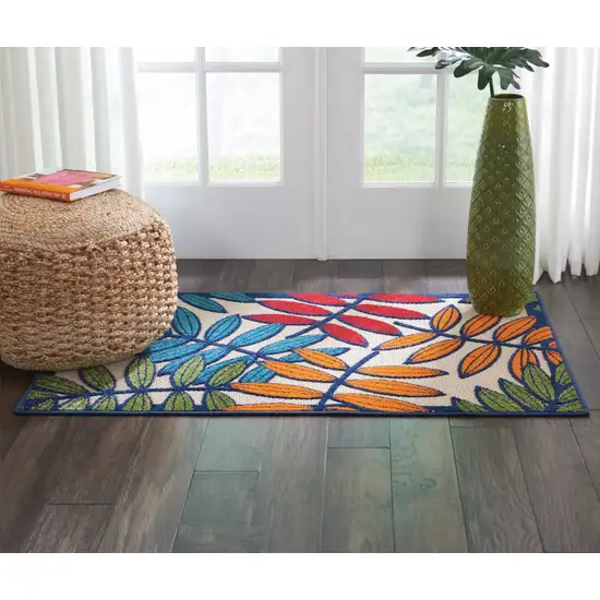 Ivory And Blue Floral Indoor Outdoor Area Rug Photo 6