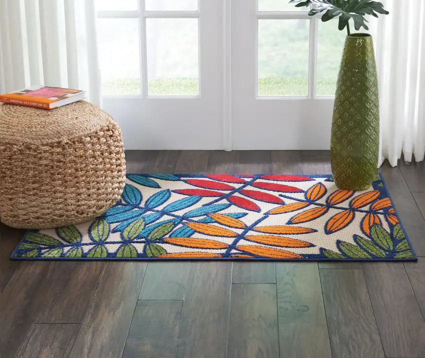 Ivory And Blue Floral Indoor Outdoor Area Rug Photo 6