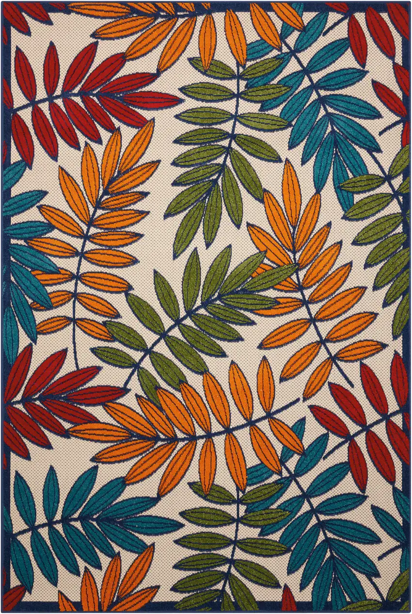 Ivory And Blue Floral Indoor Outdoor Area Rug Photo 1