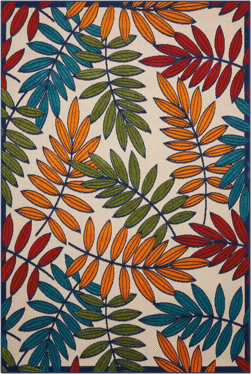 Ivory And Blue Floral Indoor Outdoor Area Rug Photo 6
