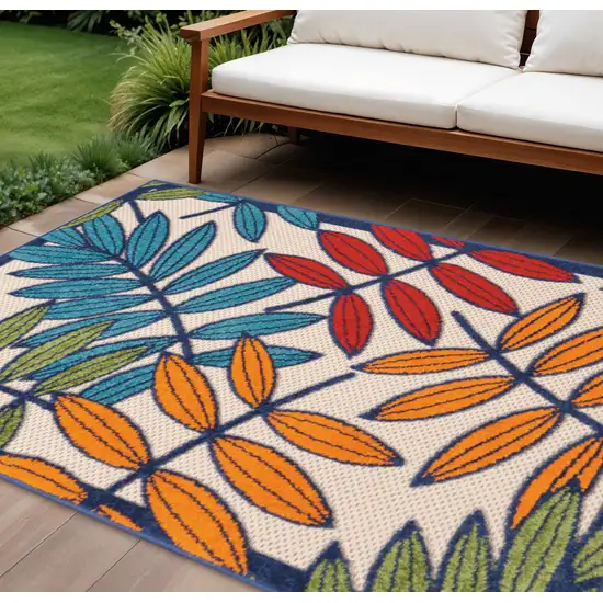 Ivory And Blue Floral Indoor Outdoor Area Rug Photo 2