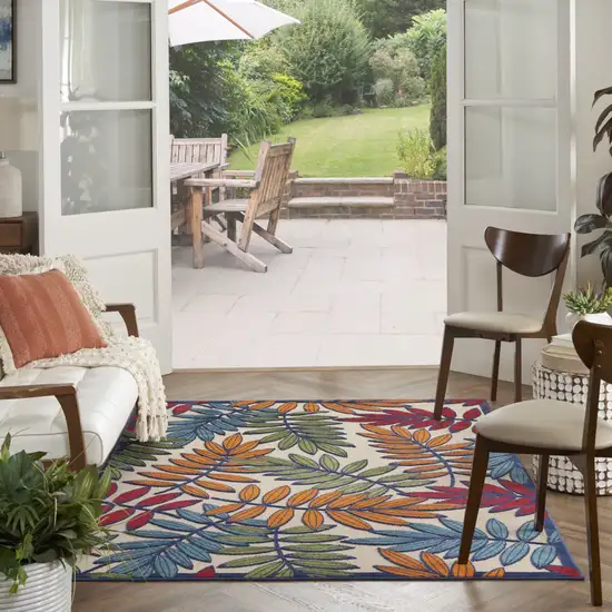 Ivory And Blue Floral Indoor Outdoor Area Rug Photo 8