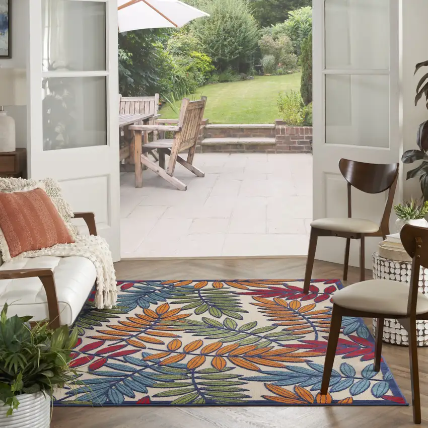 Ivory And Blue Floral Indoor Outdoor Area Rug Photo 8