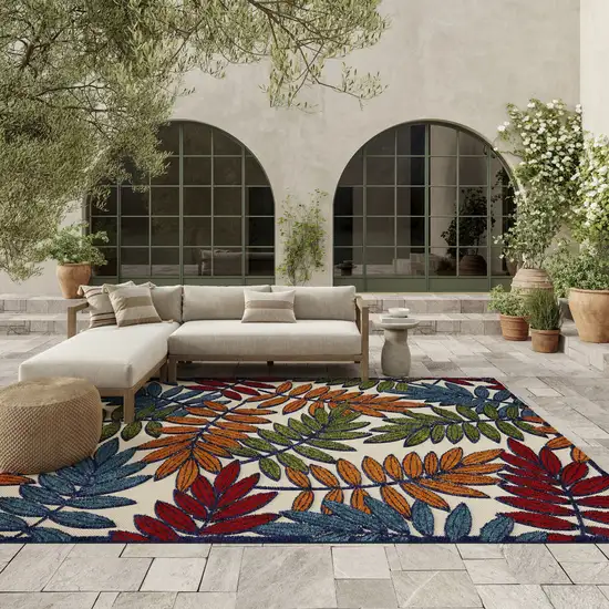 Ivory And Blue Floral Indoor Outdoor Area Rug Photo 4
