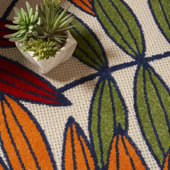 Ivory And Blue Floral Indoor Outdoor Area Rug Photo 7