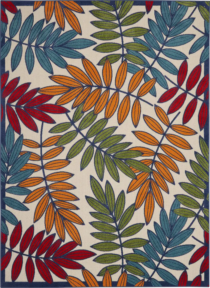 Ivory And Blue Floral Indoor Outdoor Area Rug Photo 1