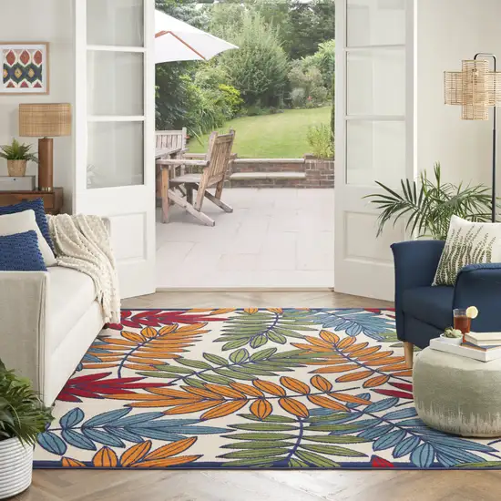Ivory And Blue Floral Indoor Outdoor Area Rug Photo 6