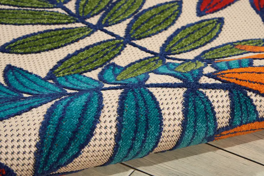 Ivory And Blue Floral Indoor Outdoor Area Rug Photo 4