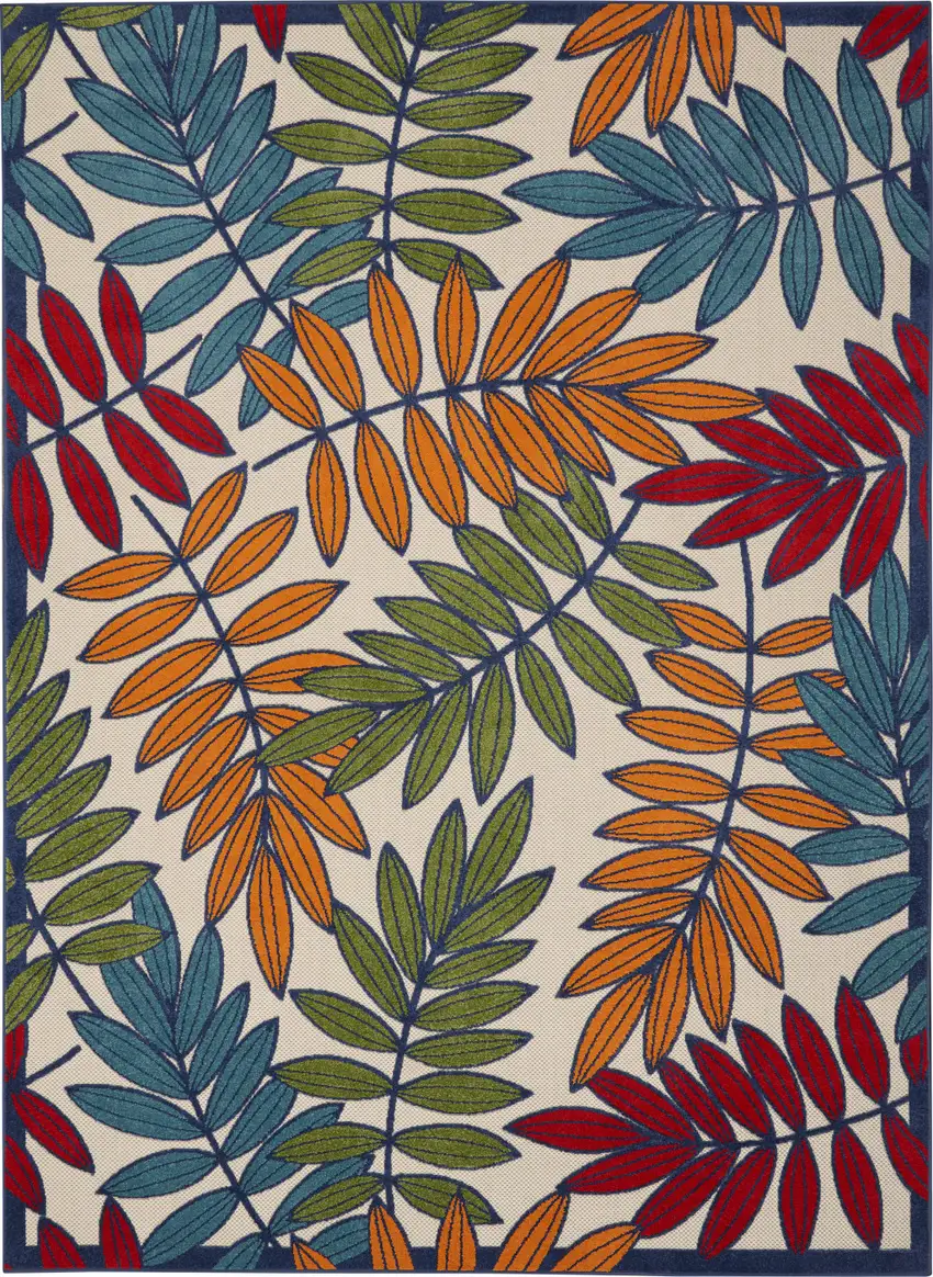 Ivory And Blue Floral Indoor Outdoor Area Rug Photo 7