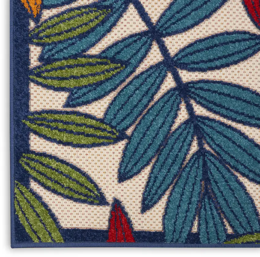 Ivory And Blue Floral Indoor Outdoor Area Rug Photo 8