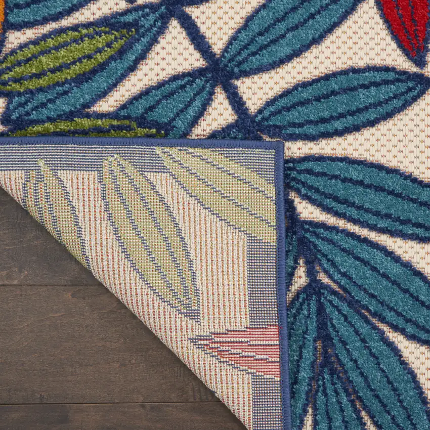 Ivory And Blue Floral Indoor Outdoor Area Rug Photo 7