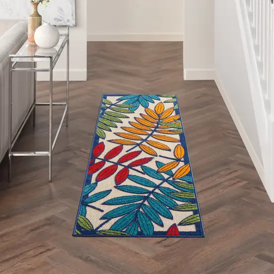 Ivory And Blue Floral Indoor Outdoor Area Rug Photo 9